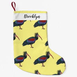 Northern bald ibis bird cartoon illustration small christmas stocking