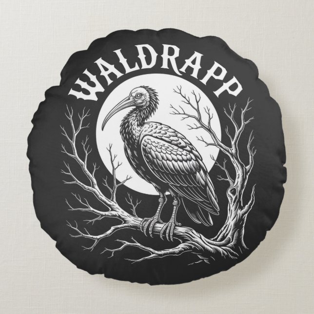 NORTHERN BALD IBIS WALDRAPP ENDANGERED BIRDS ROUND PILLOW (Front)