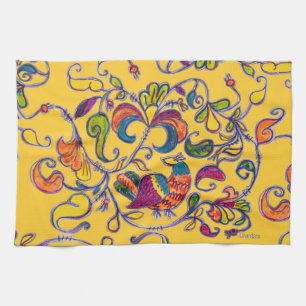 Northern Bird on Yellow Kitchen Towel