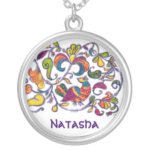 Northern Bird Russian Folk Art Name Pendant