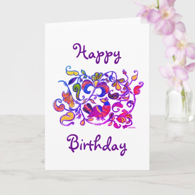 Northern Bird Russian Style Birthday Card (Orchid)