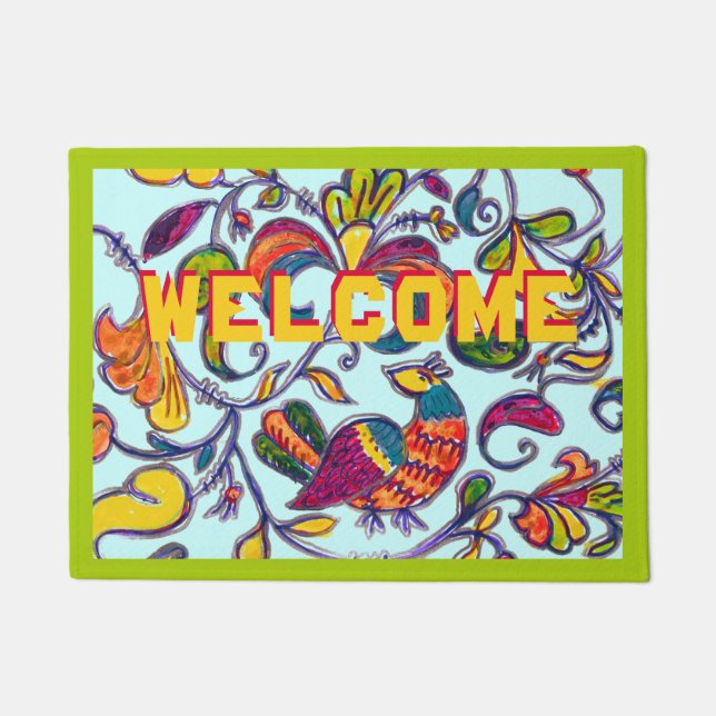 Northern Bird welcome colorful Doormat (Front)