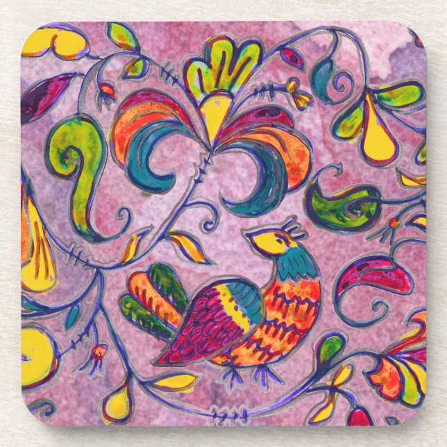 Northern Birds on pink background Beverage Coaster (Front)