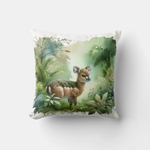 Northern Bushbuck in Lush Forest AREF457 _ Waterco Throw Pillow