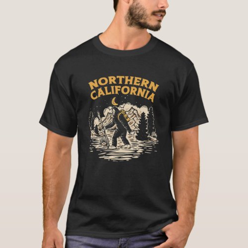 Northern California Hiking Bigfoot Night Mountains T_Shirt