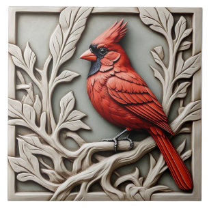 Northern Cardinal - Arts And Crafts Ceramic Tile