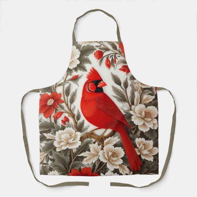 Northern Cardinal Bird Beautiful Floral Apron (Front)