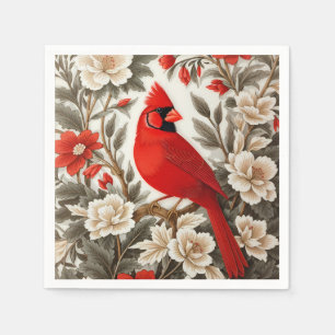 Northern Cardinal Bird Beautiful Floral Napkins