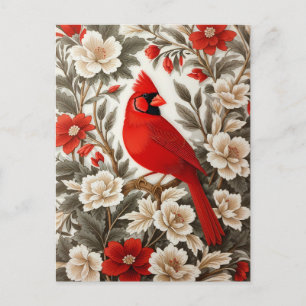 Northern Cardinal Bird Beautiful Floral Postcard