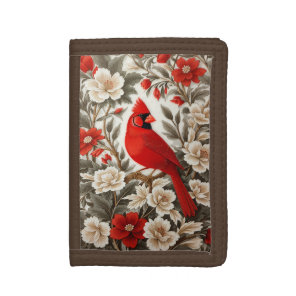 Northern Cardinal Bird Beautiful Floral Tri-fold Wallet