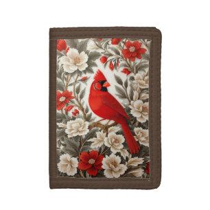 Northern Cardinal Bird Beautiful Floral Tri-fold Wallet