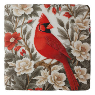 Northern Cardinal Bird Beautiful Floral Trivet