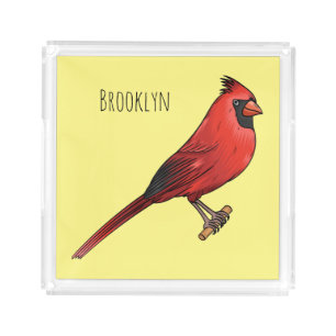 Northern cardinal bird cartoon illustration acrylic tray