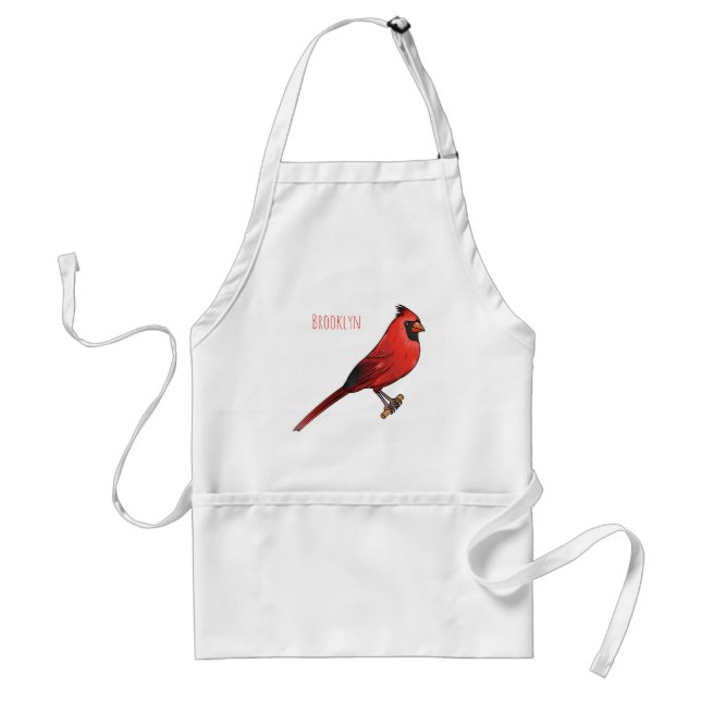 Northern cardinal bird cartoon illustration adult apron (Front)