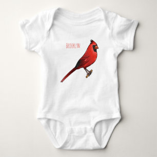 Northern cardinal bird cartoon illustration baby bodysuit
