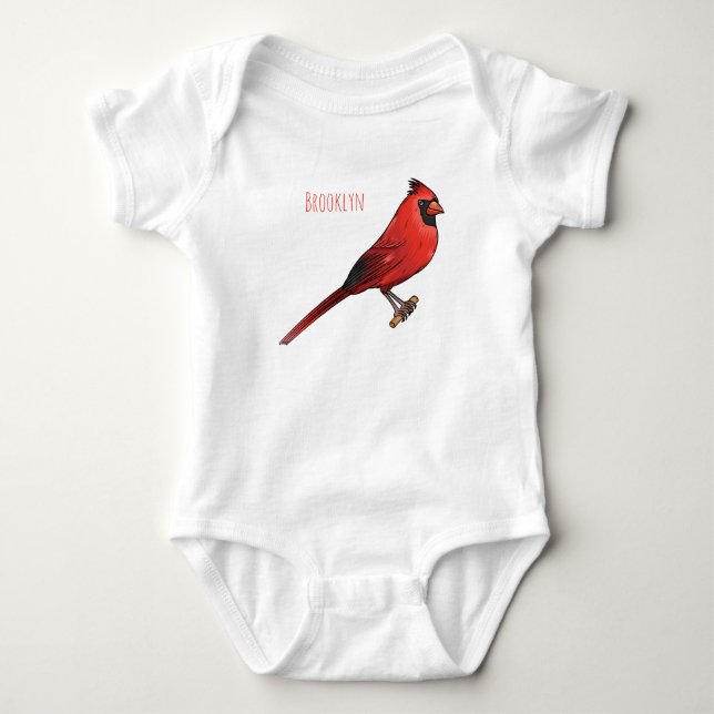 Northern cardinal bird cartoon illustration  baby bodysuit (Front)