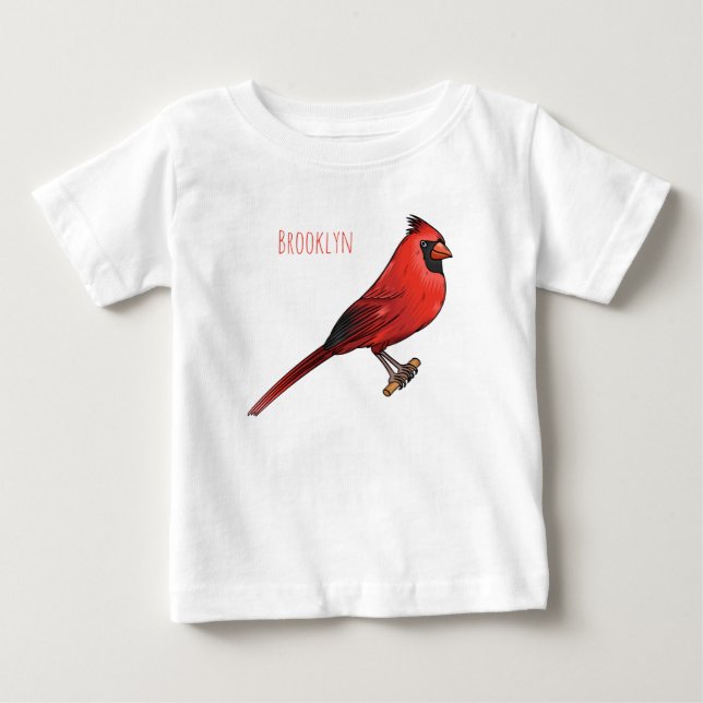 Northern cardinal bird cartoon illustration baby T-Shirt (Front)