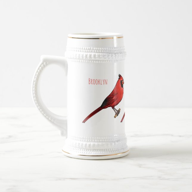 Northern cardinal bird cartoon illustration beer stein (Left)
