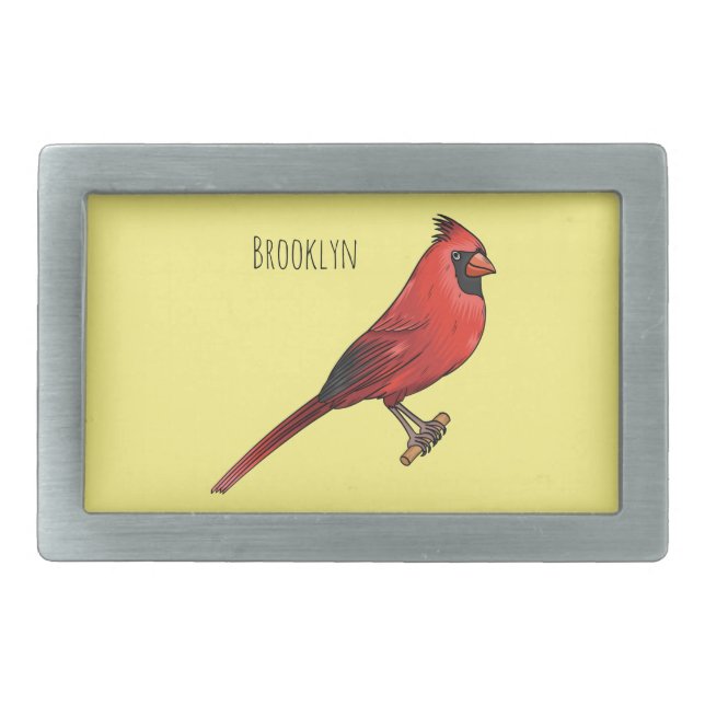 Northern cardinal bird cartoon illustration belt buckle (Front)