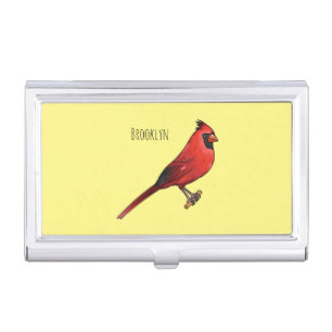 Northern cardinal bird cartoon illustration business card case