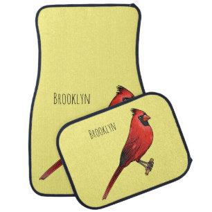 Northern cardinal bird cartoon illustration  car floor mat