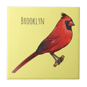Northern cardinal bird cartoon illustration ceramic tile