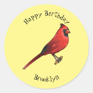 Northern cardinal bird cartoon illustration  classic round sticker