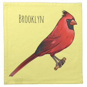 Northern cardinal bird cartoon illustration cloth napkin