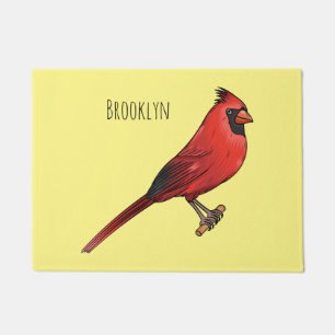 Northern cardinal bird cartoon illustration  doormat