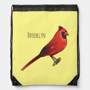 Northern cardinal bird cartoon illustration drawstring bag