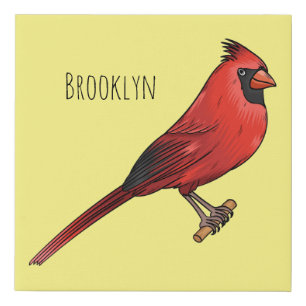 Northern cardinal bird cartoon illustration faux canvas print