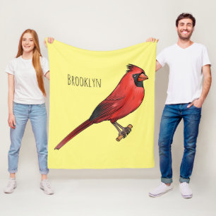 Northern cardinal bird cartoon illustration fleece blanket