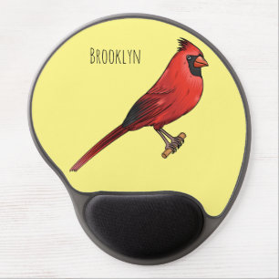 Northern cardinal bird cartoon illustration gel mouse pad