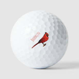 Northern cardinal bird cartoon illustration golf balls