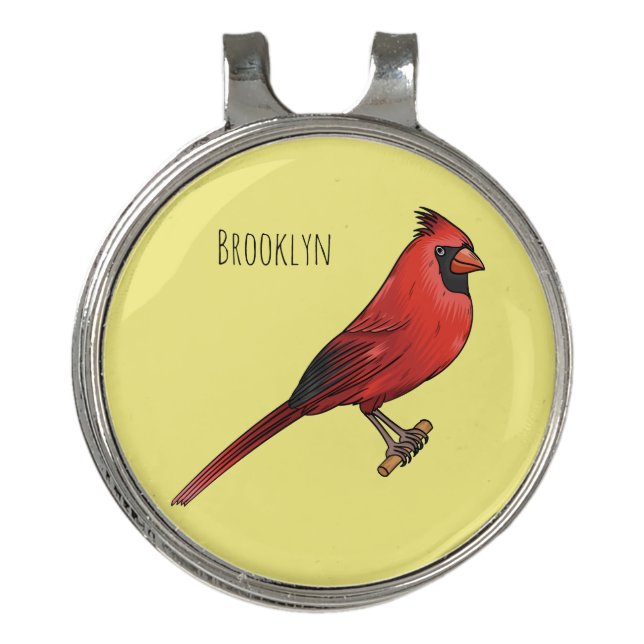 Northern cardinal bird cartoon illustration golf hat clip (Front)