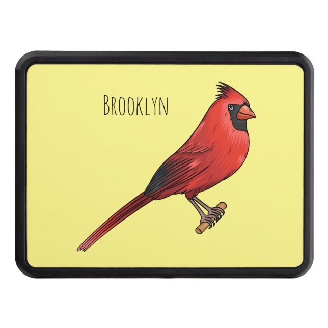 Northern cardinal bird cartoon illustration hitch cover (Front)