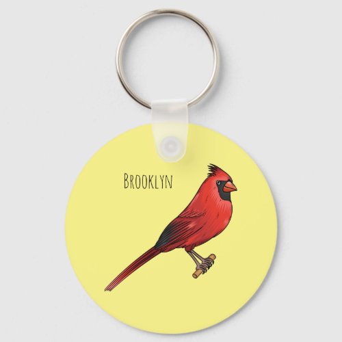 Northern cardinal bird cartoon illustration keychain