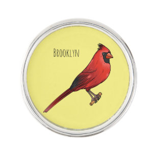 Northern cardinal bird cartoon illustration lapel pin