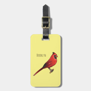 Northern cardinal bird cartoon illustration luggage tag
