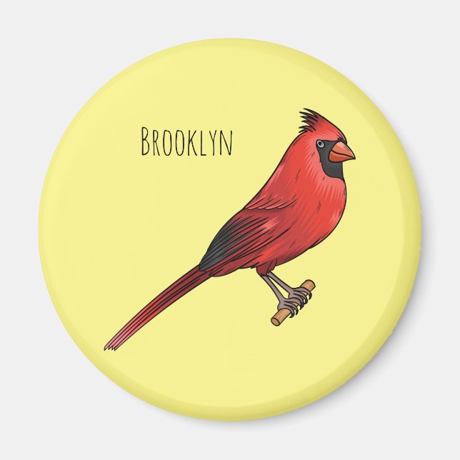 Northern cardinal bird cartoon illustration magnet (Front)