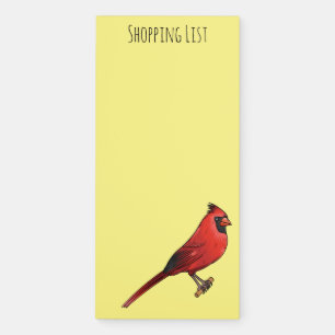 Northern cardinal bird cartoon illustration magnetic notepad