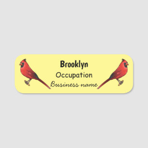 Northern cardinal bird cartoon illustration name tag