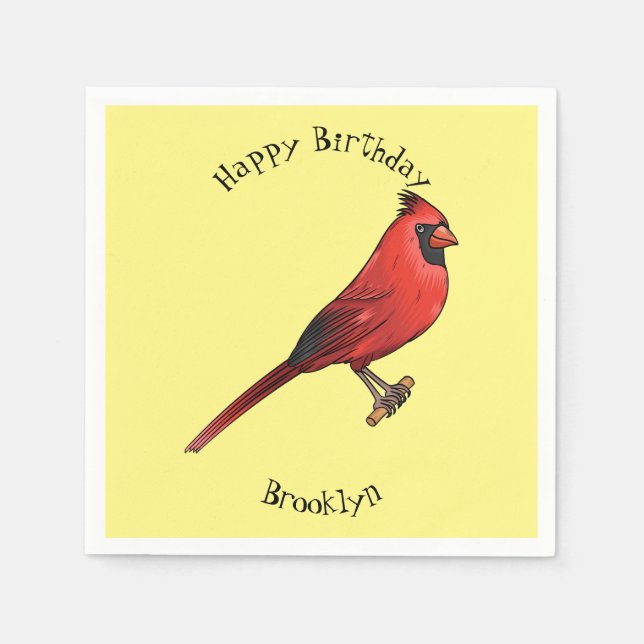 Northern cardinal bird cartoon illustration  napkins (Front)