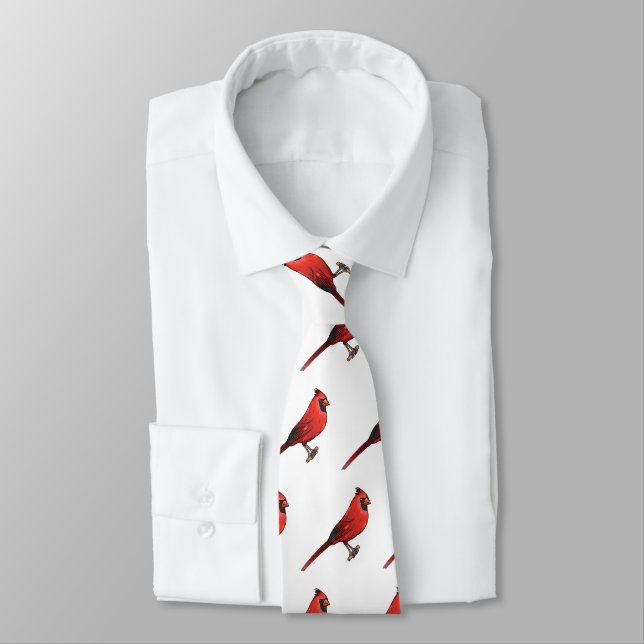 Northern cardinal bird cartoon illustration neck tie (Tied)