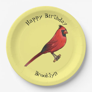 Northern cardinal bird cartoon illustration  paper plates
