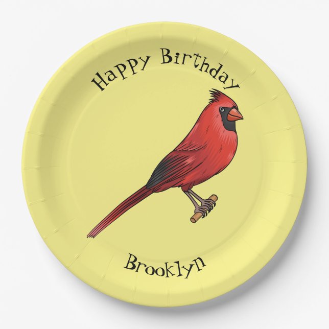 Northern cardinal bird cartoon illustration  paper plates (Front)