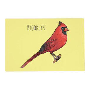Northern cardinal bird cartoon illustration placemat