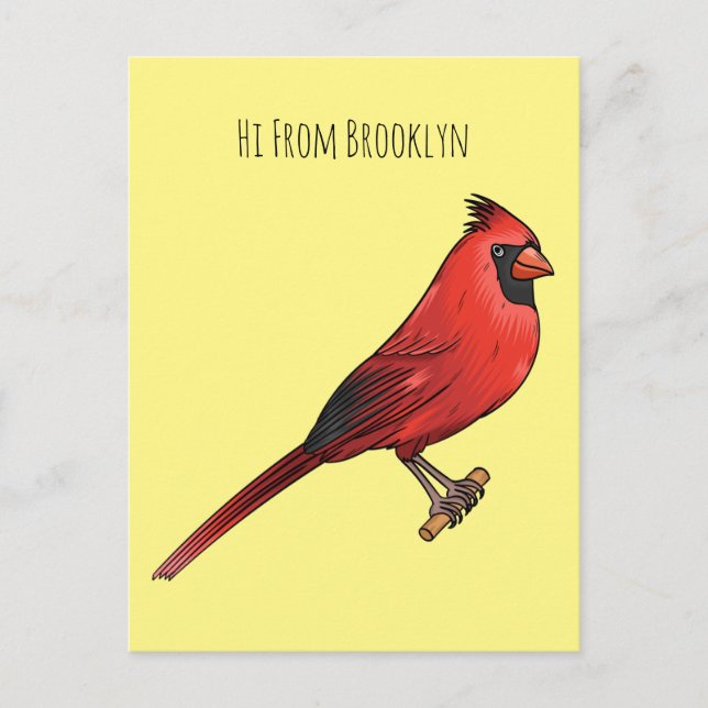 Northern cardinal bird cartoon illustration postcard (Front)