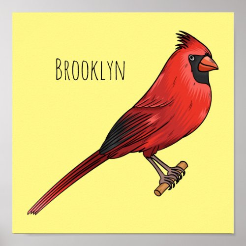 Northern cardinal bird cartoon illustration poster