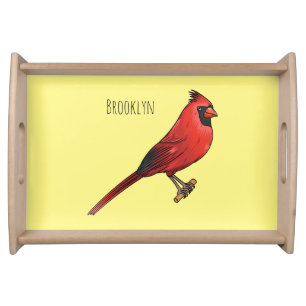 Northern cardinal bird cartoon illustration  serving tray